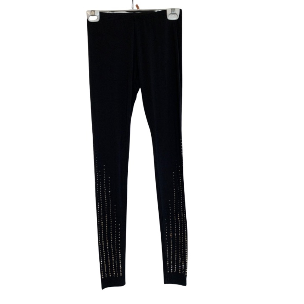 VOCAL APPAREL Black Leggings Rhinestone Stripes Smoky Quarts Look Women’s Small - Picture 2 of 14